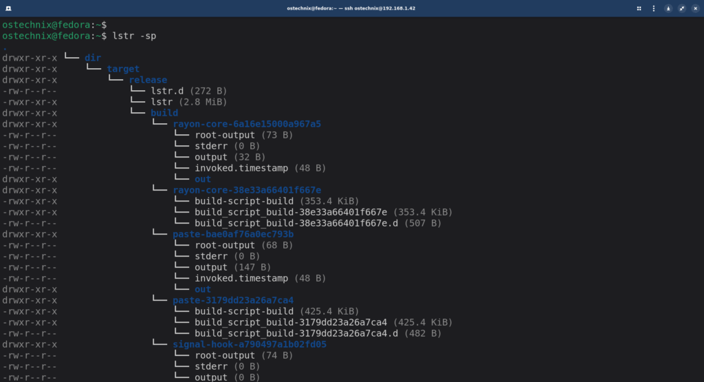 Display a Directory with File Sizes and Permissions using lstr Command Display a Directory with File Sizes and Permissions using lstr Command