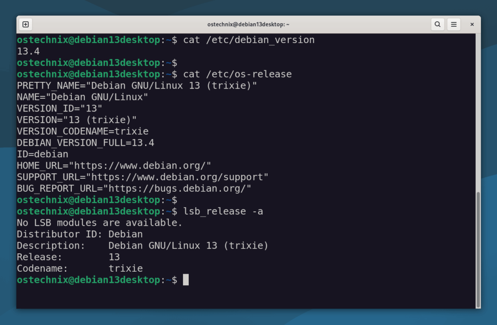 Check Debian 13 Version From Commandline Check Debian 13 Version From Commandline