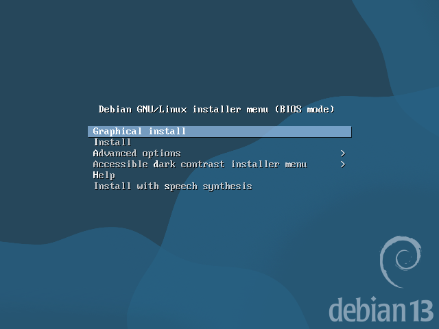 Choose Install Type from Debian 13 Installer Wizard Choose Install Type from Debian 13 Installer Wizard