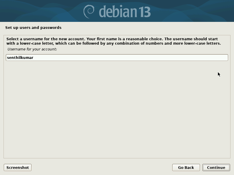 Enter Username for the New Account Enter Username for the New Account