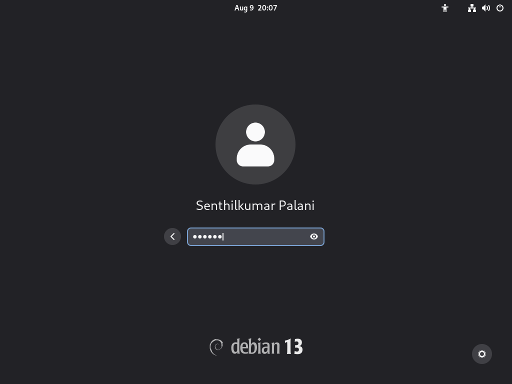 Login to Debian 13 Trixie Desktop Login to Debian 13 Trixie Desktop