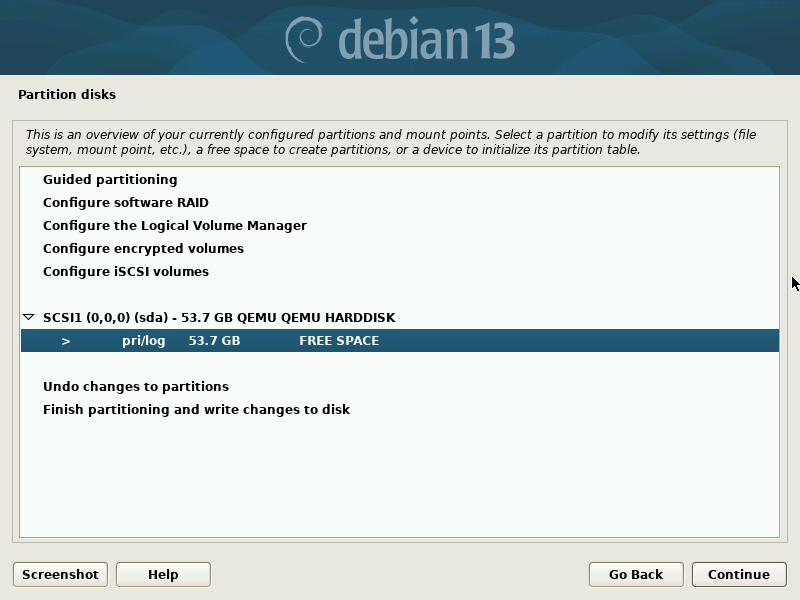 Select Free Space to Create New Partitions Select Free Space to Create New Partitions