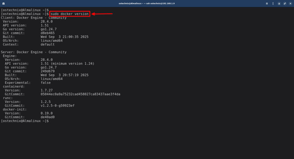 Check Docker Version In AlmaLinux
