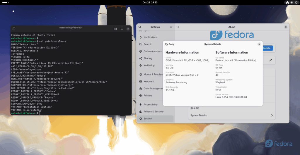 Check Fedora 43 Version from CLI and System Settings GUI Check Fedora 43 Version from CLI and System Settings GUI