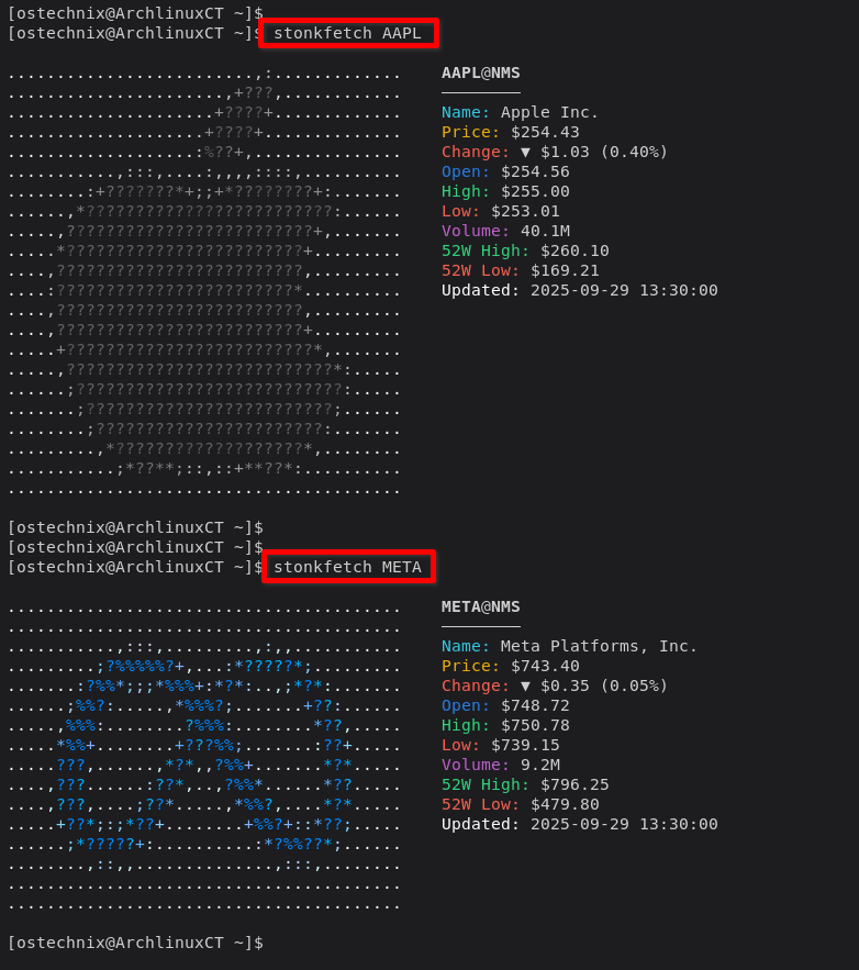 Display Stock Information using Stonkfetch Display Stock Information using Stonkfetch