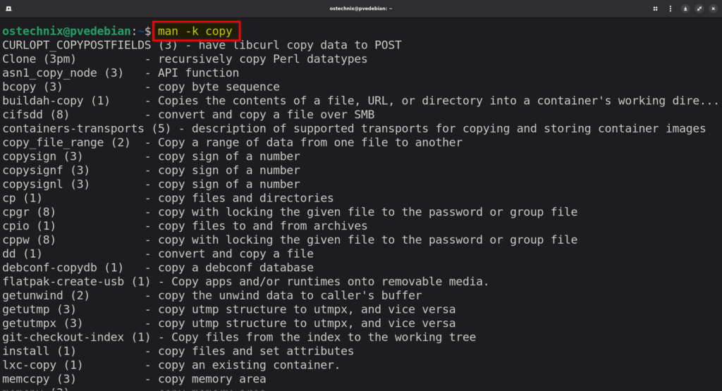 Search the Short Descriptions and Manual Page Names for the Given Keyword