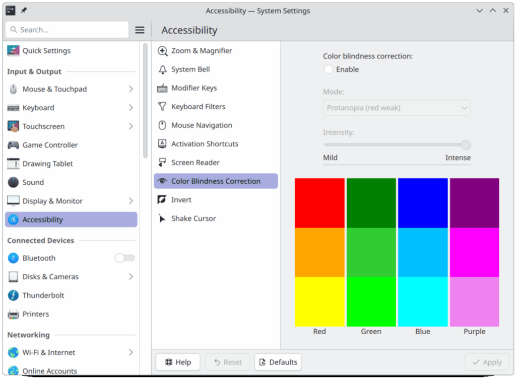 Color Blindness Correction in Accessibility Section