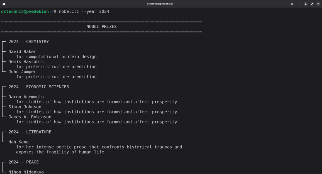 Fetch Nobel Prize Winners using NobelCLI from Command line Fetch Nobel Prize Winners using NobelCLI from Command line