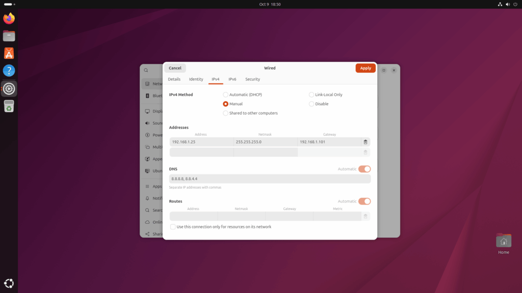 Ubuntu 25.10 Network Settings