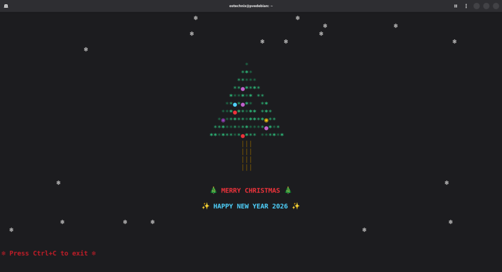 An Animated Christmas Tree in Linux Terminal An Animated Christmas Tree in Linux Terminal