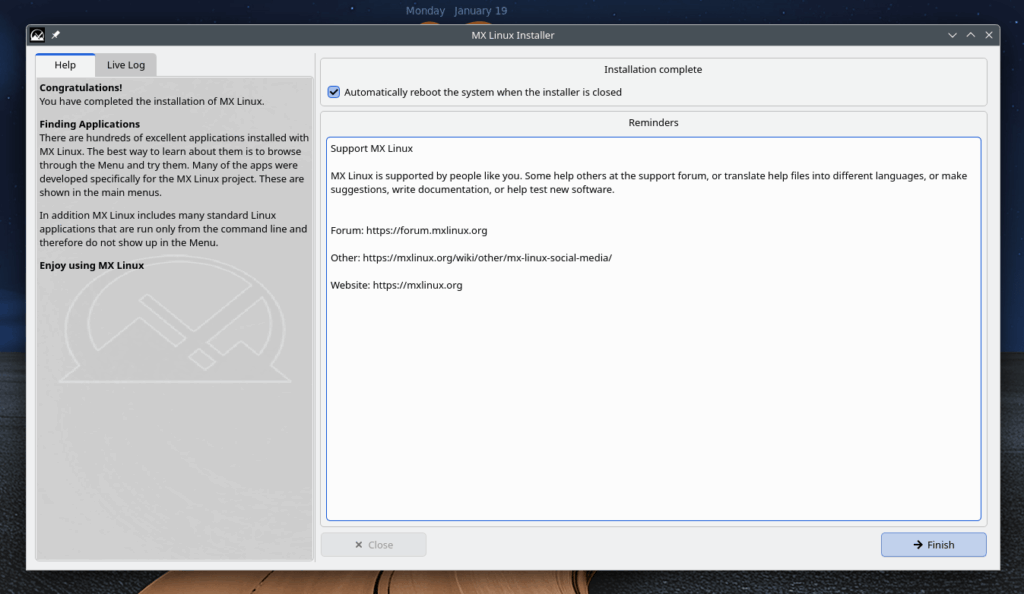 MX Linux Installation is Completed MX Linux Installation is Completed