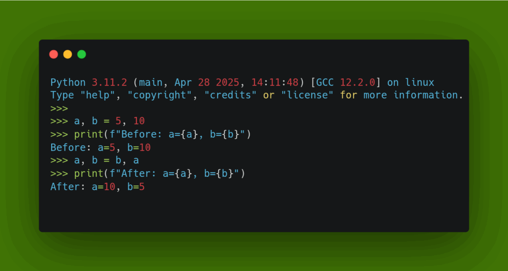 Python Code to Swap Two Variables Python Code to Swap Two Variables