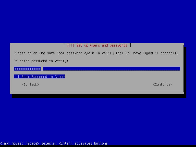 Re-enter Root User Password Re-enter Root User Password