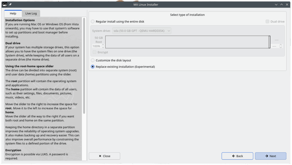 Replace Existing Installation Option in MX Linux Installer Replace Existing Installation Option in MX Linux Installer