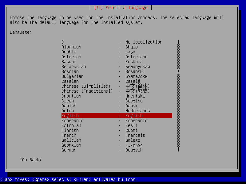 Select a Language to used for the OMV Installation Process Select a Language to used for the OMV Installation Process