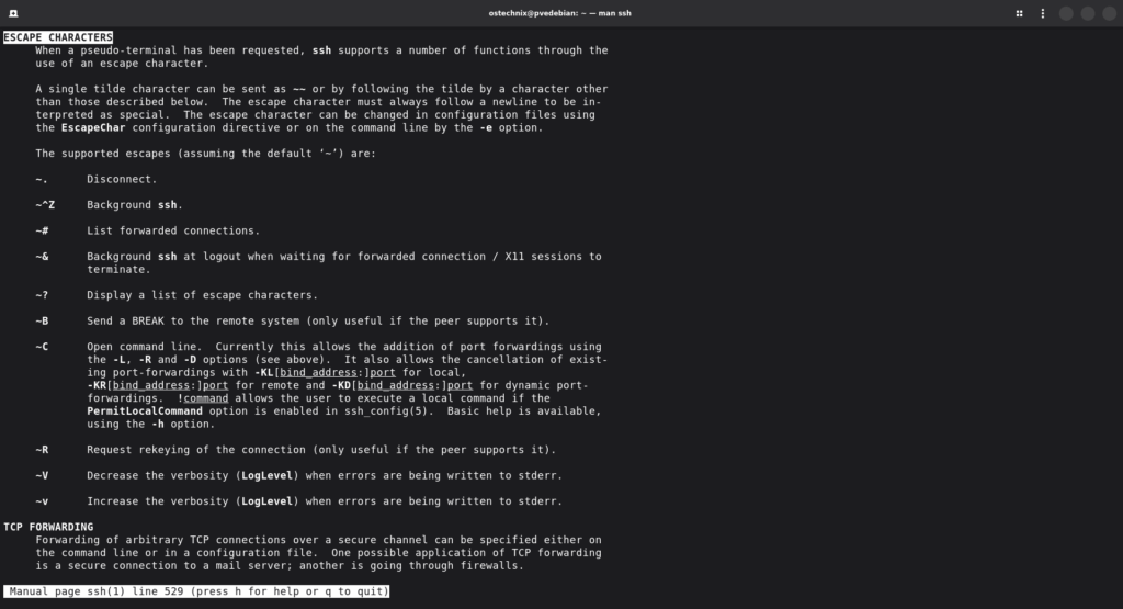 ESCAPE CHARACTERS Section SSH Manual Page ESCAPE CHARACTERS Section SSH Manual Page