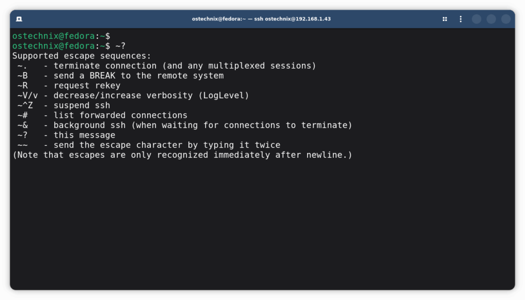 SSH Escape Menu SSH Escape Menu