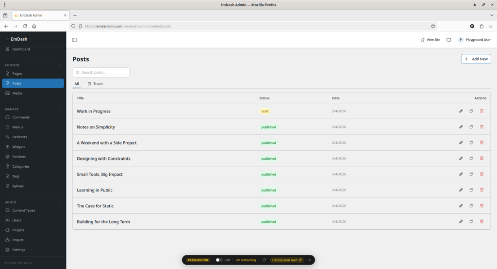 EmDash CMS Posts Section