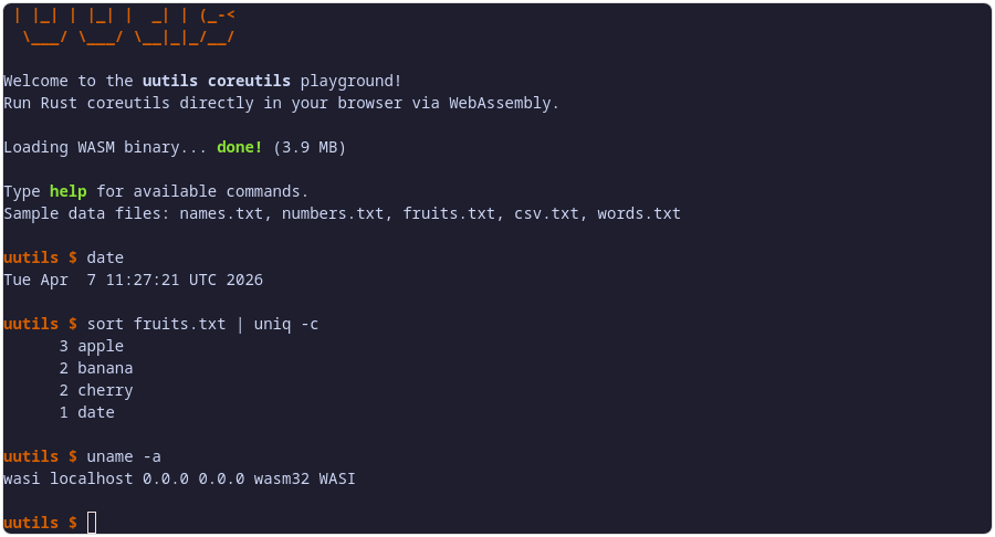 Run Commands in Rust Coreutils Playground Run Commands in Rust Coreutils Playground