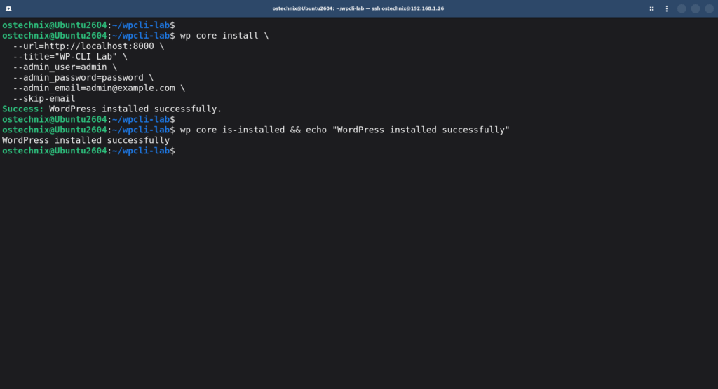 Install WordPress using wp-cli Command Install WordPress using wp-cli Command