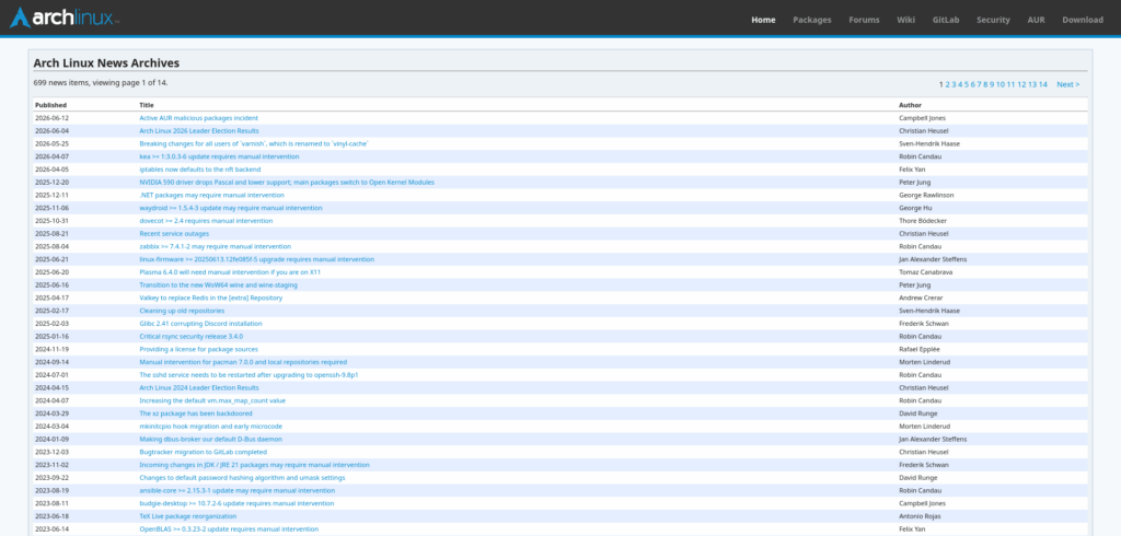 Arch Linux News Page Arch Linux News Page