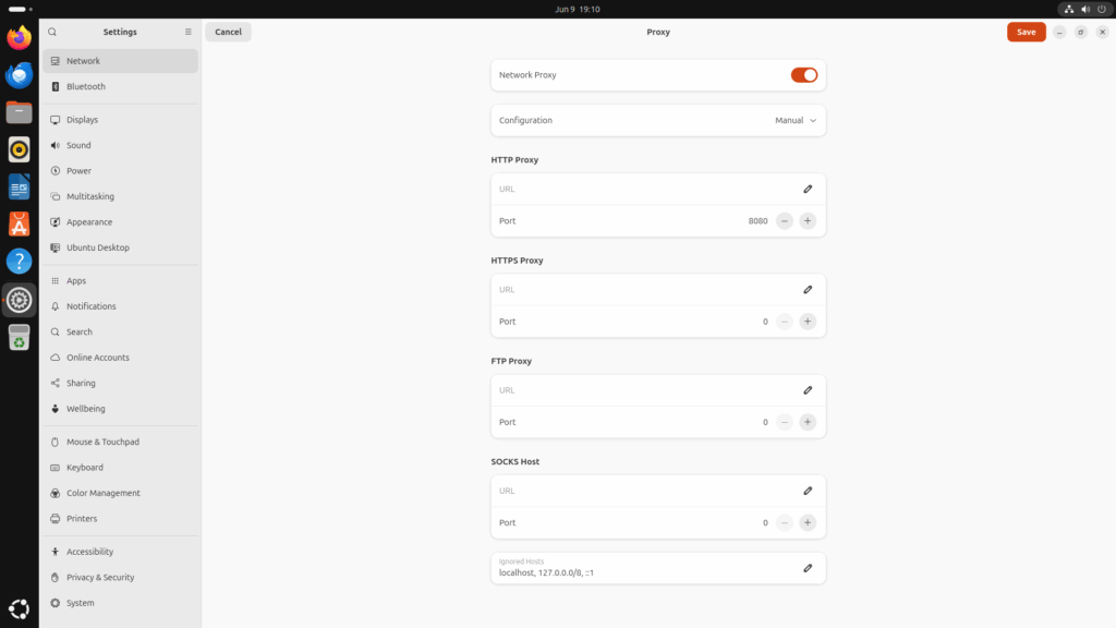 Configure Proxy Settings on Ubuntu 26.04 via GNOME Settings Configure Proxy Settings on Ubuntu 26.04 via GNOME Settings