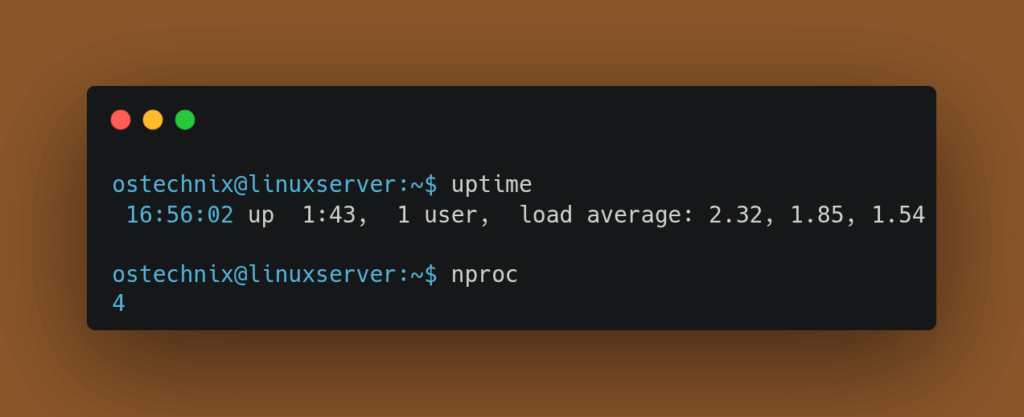 Linux uptime and nproc Commands Output