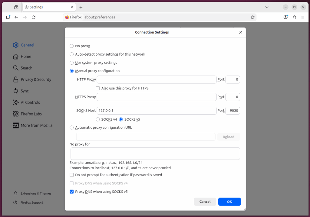 Proxy Configuration in Firefox