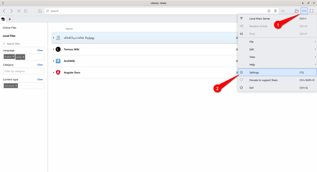 Access Kiwix Settings Access Kiwix Settings