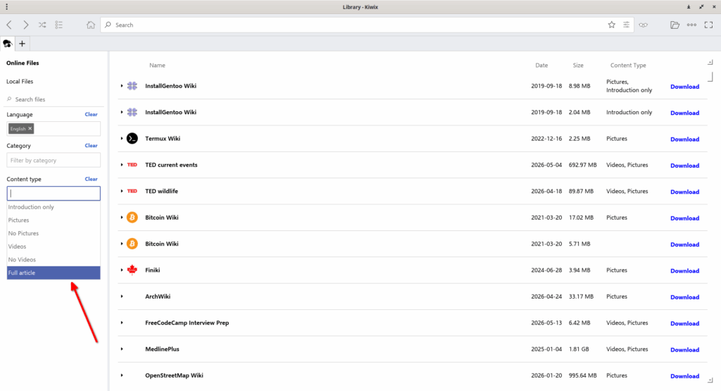 Choose the Right Content Type in Kiwix Desktop Choose the Right Content Type in Kiwix Desktop