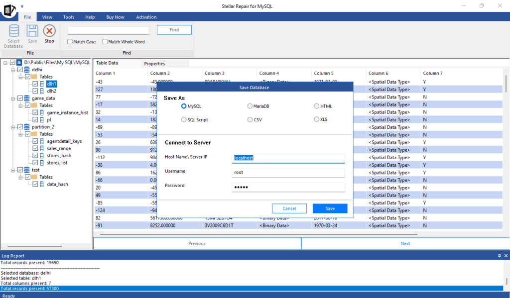 Save Repaired Data with Stellar Repair for MySQL