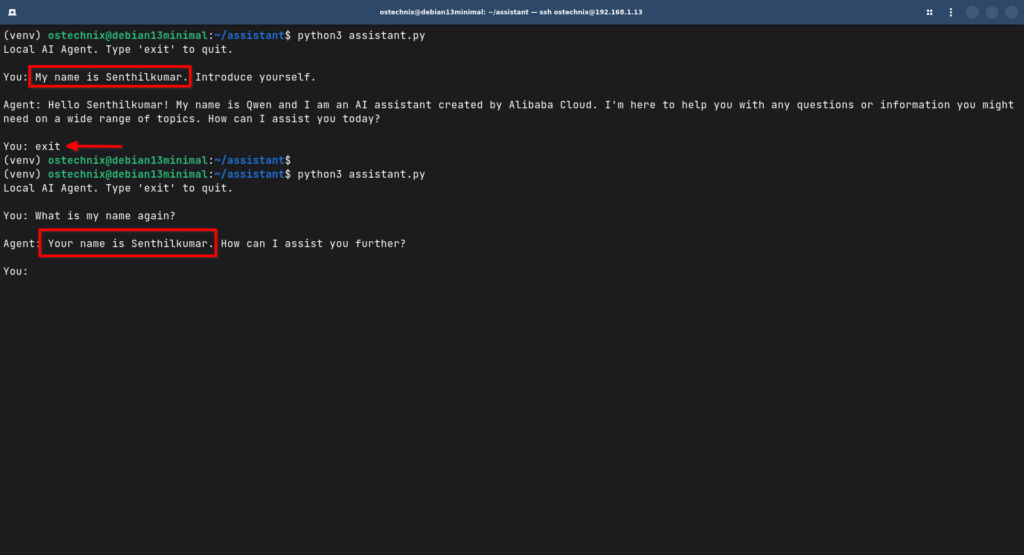 Verifying If AI Agent Remembers Previous Conversation Verifying If AI Agent Remembers Previous Conversation