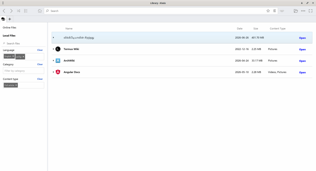 View Local Files in Kiwix Reader View Local Files in Kiwix Reader