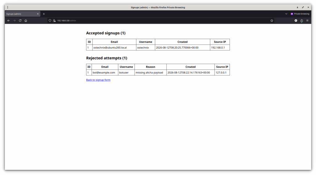 Admin Page Showing Accepted and Rejected Signups Admin Page Showing Accepted and Rejected Signups