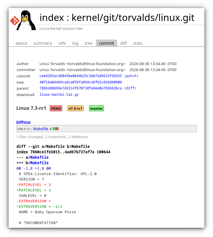 Linux Kernel 7.3 Release Candidate 1 Linux Kernel 7.3 Release Candidate 1