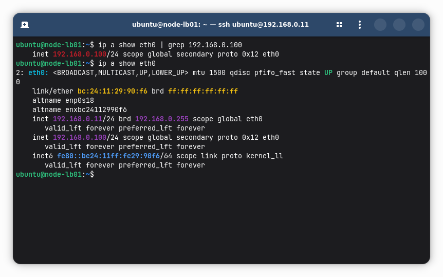 Verify Floating IP in Primary Load Balancer (Master) Verify Floating IP in Primary Load Balancer (Master)