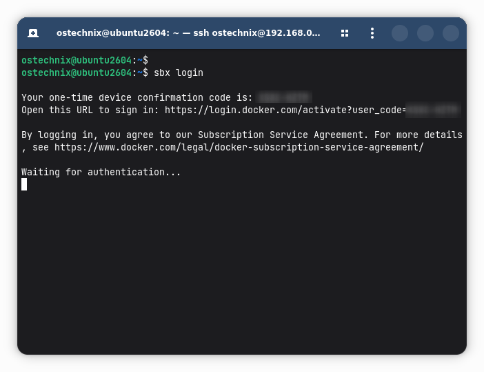 sbx login Command Output sbx login Command Output