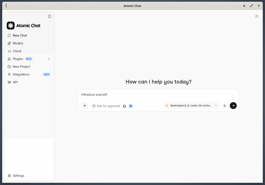 Atomic Chat Loaded with Locally Downloaded Qwen Model