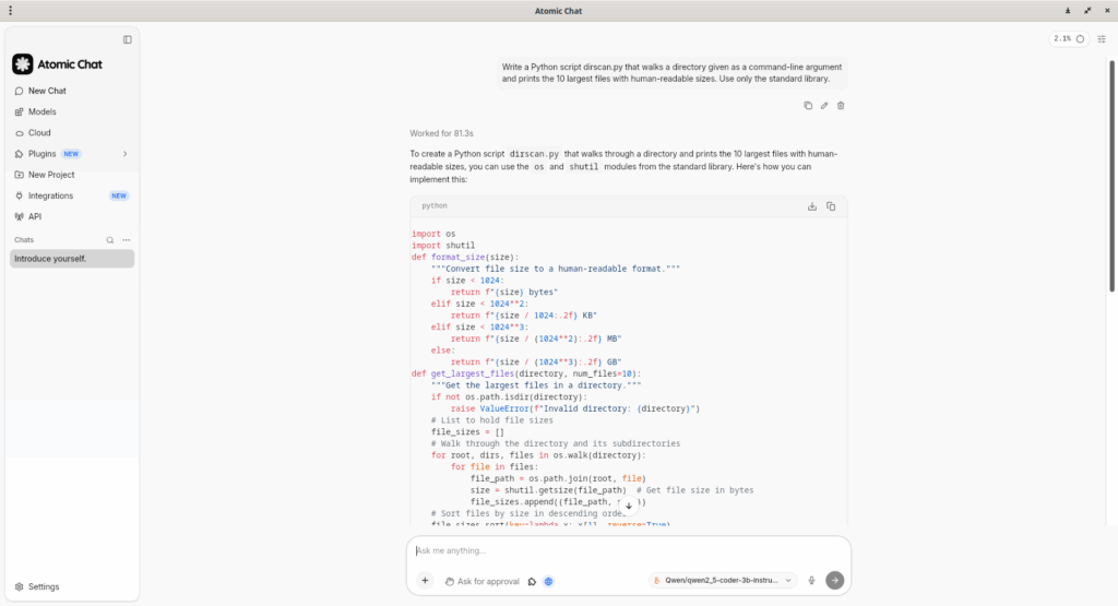 Create a Python Script with Atomic Chat