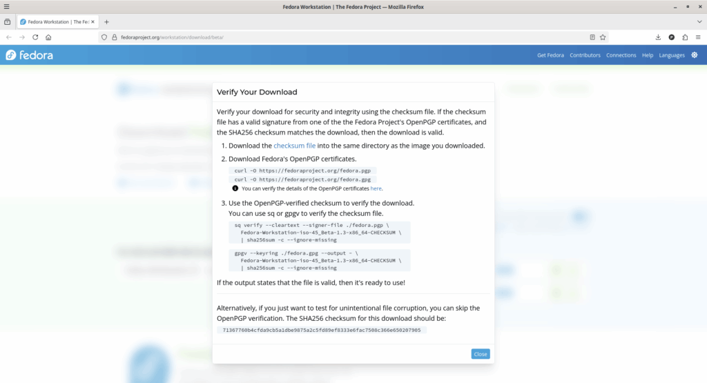 Fedora ISO Verification Instructions