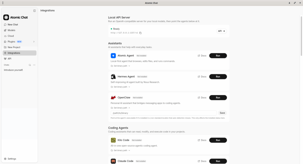 Integrate Third-Party Agentic Coding Tools to Atomic Chat