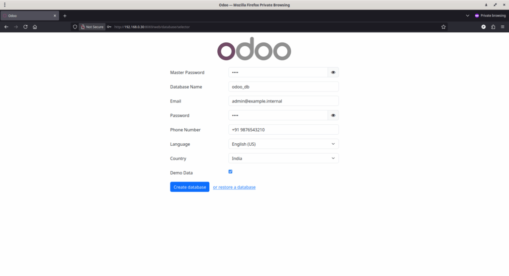 Odoo Database Creation Screen 1 Odoo Database Creation Screen 1