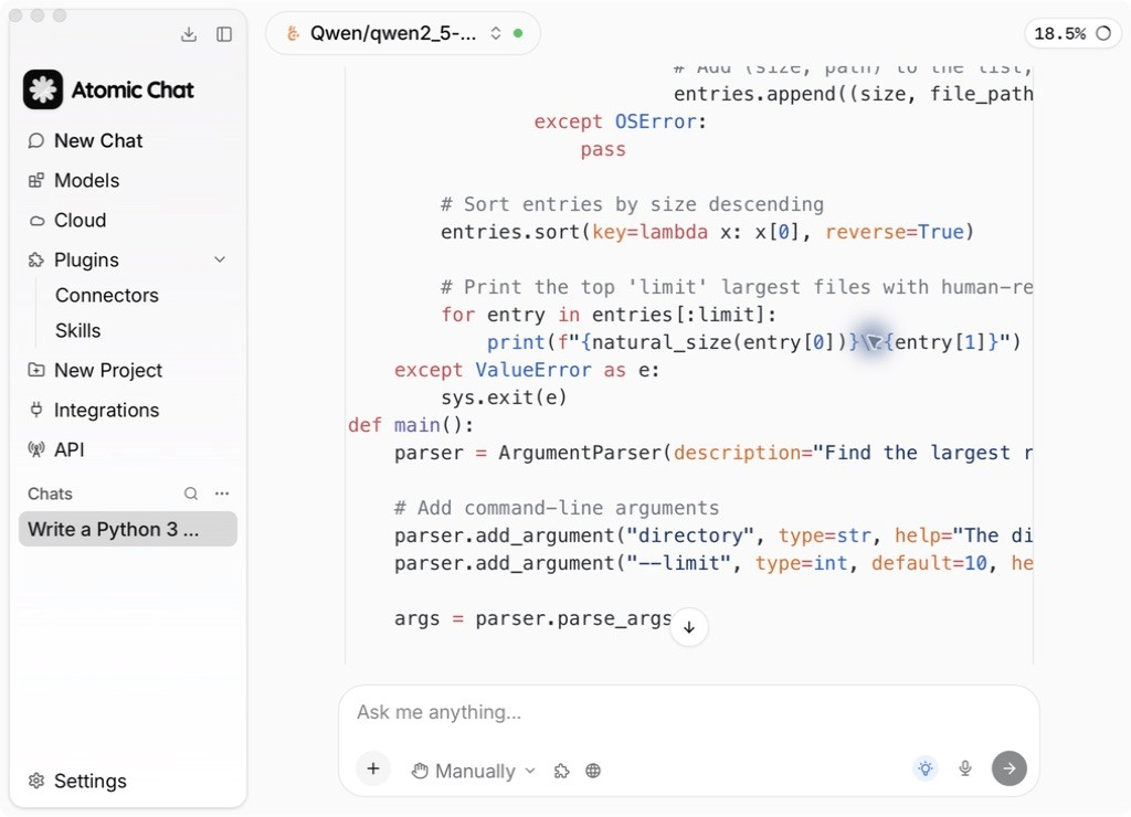 Python Coding with Qwen via Atomic Chat Python Coding with Qwen via Atomic Chat