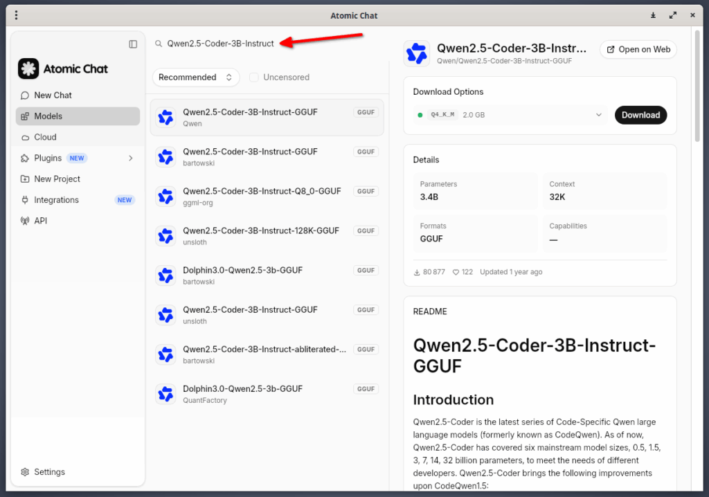 Search Models by Name via Atomic Chat