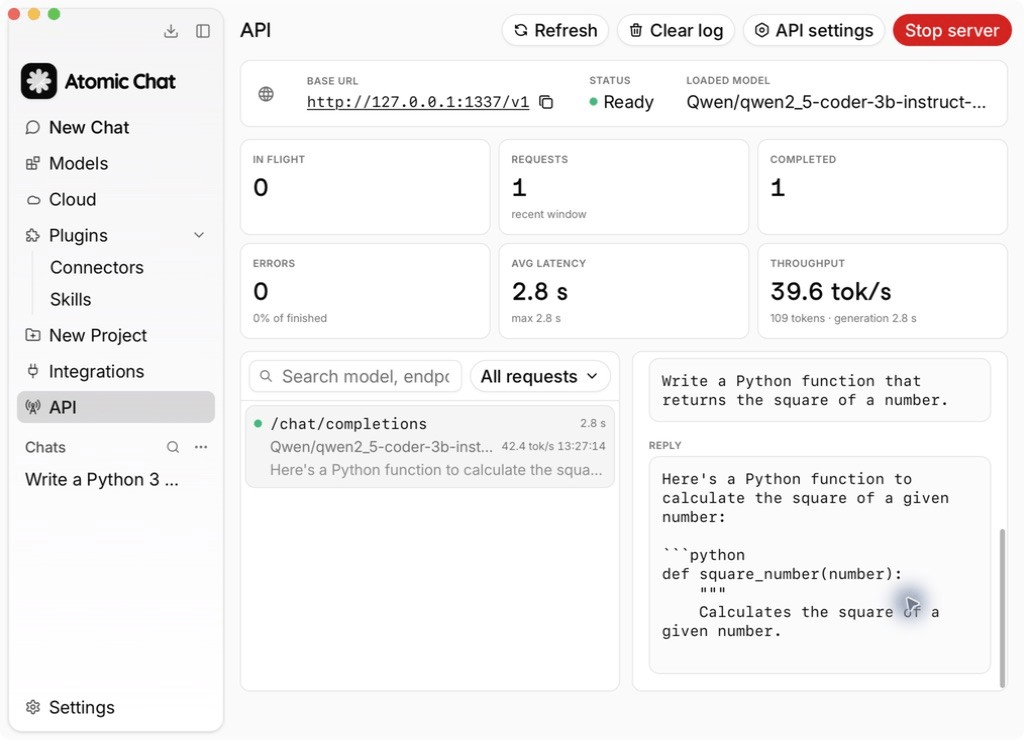 The Local API Panel Showing a Real Request and Response The Local API Panel Showing a Real Request and Response