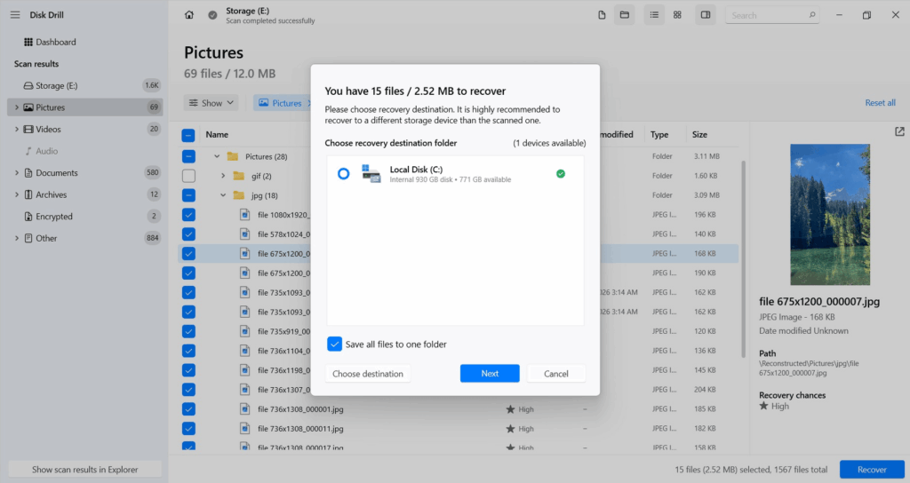 Choose Destination Drive to Save Files via Disk Drill Choose Destination Drive to Save Files via Disk Drill