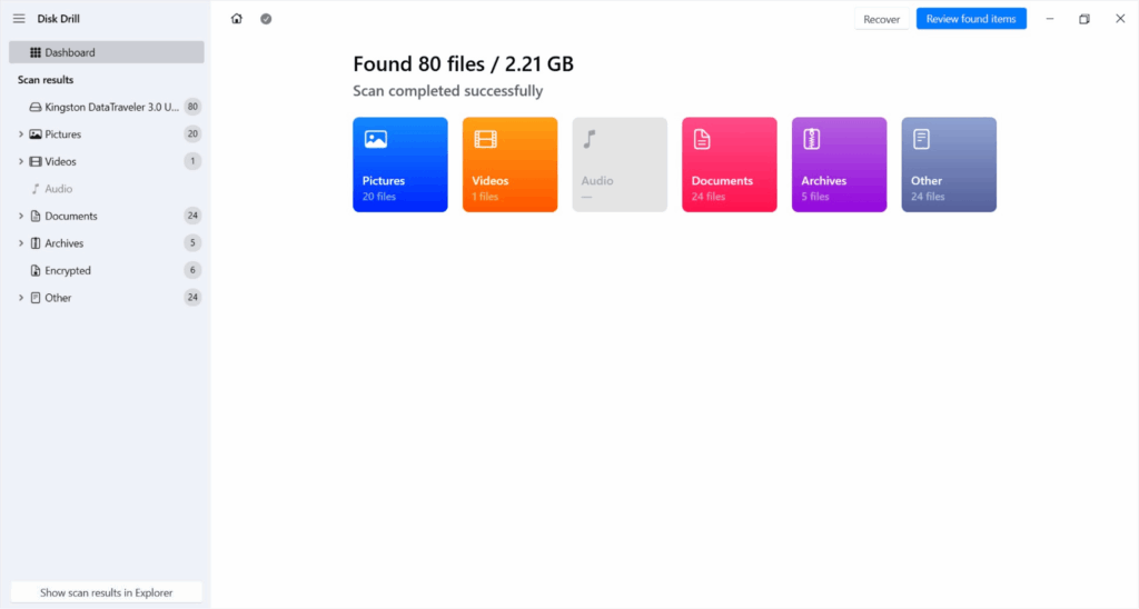 Click Review found items Option in Disk Drill