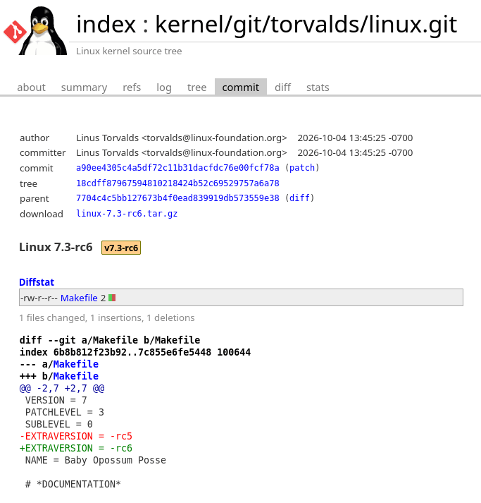 Linux Kernel 7.3 Release Candidate 6 Linux Kernel 7.3 Release Candidate 6